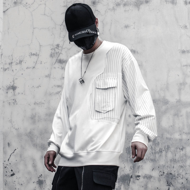 Men Striped Patchwork Hip Hop Sweatshirt Streetwear Fashion Harajuku O-Neck Pullover Loose Tops Men Clothing