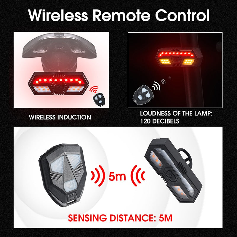 Wireless Remote Bike Taillight LED Turn Signal MTB Bicycle Horn Light Waterproof USB Rechargeable Cycling Rear Lamp