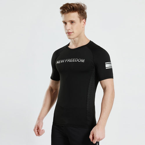 Load image into Gallery viewer, Men Sportswear Black Running Sport T-Shirt Gym Fitness Workout Jogging Short Sleeve Tops Quick Dry Breathable Wicking Rash Guard
