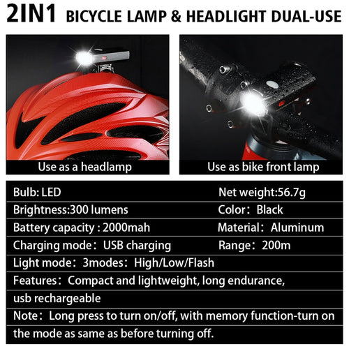 Load image into Gallery viewer, Bike Light USB Rechargeable Cycling Helmet Headlight Waterproof MTB Bicycle Handlebar Front Light Rear Taillight

