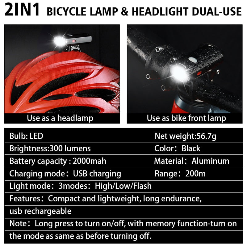 Bike Light USB Rechargeable Cycling Helmet Headlight Waterproof MTB Bicycle Handlebar Front Light Rear Taillight