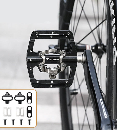 2 In 1 Bicycle Pedals SPD Self-Locking Pedal 3 Bearings MTB Road Bike Anti-slip Flat Pedals Cycling Part Accessories
