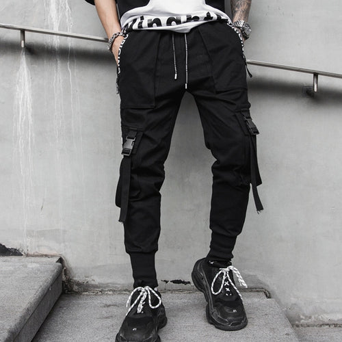 Load image into Gallery viewer, Hip Hop Joggers Pants Men Harajuku Streetwear Ribbons Pants Casual Slim Track Trousers Elastic Waist Male Jogger WB284
