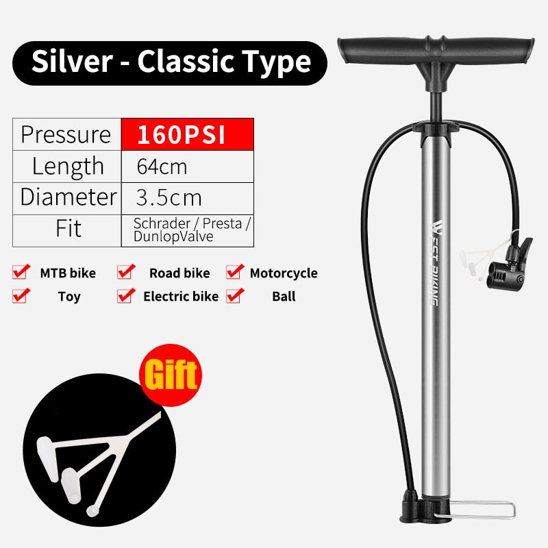 Bike Floor Pump 120/160PSI High Pressure Cycling Pump Air Inflator Schrader Presta Valve Road MTB Bicycle Tire Pump