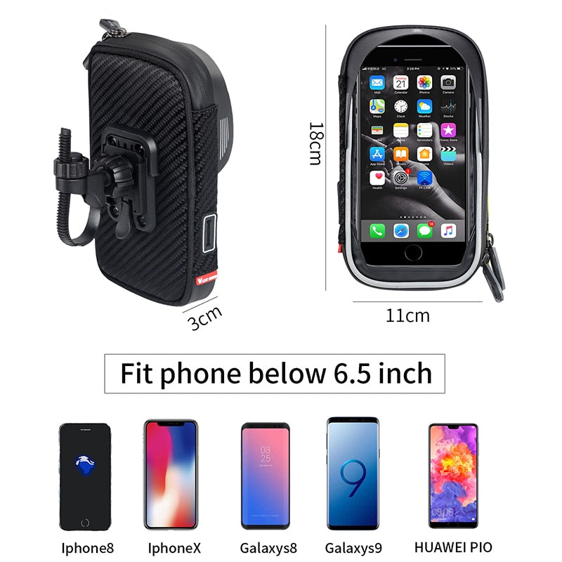 Waterproof Bicycle Bag Mobile Phone Mount Bag For 6.5 inch iPhone Samsung Phone Mount  MTB Cycling Handlebar Bags