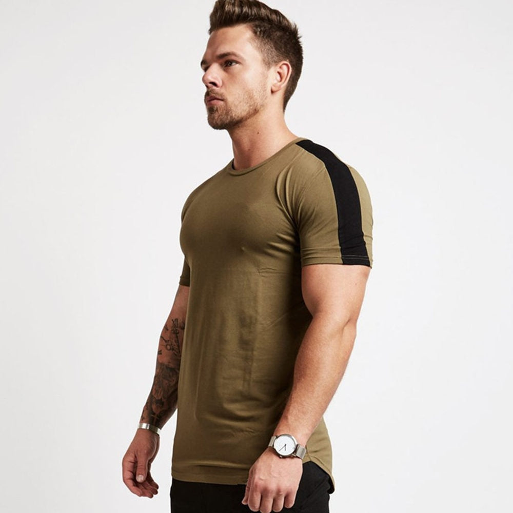 Casual Cotton T-shirt Men Gym Fitness Short Sleeve Shirt Male Bodybuilding Workout Tee Tops Summer Running Training Clothing
