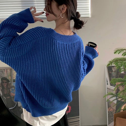 Load image into Gallery viewer, Loose Women Cardigan Sweater Designed Casual O Neck Blue Jumper Winter Thick Loose Female Knitted Coats Oversize Tops
