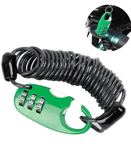Bicycle Lock Anti-theft Mini Helmet Lock Motorcycle Cycling Scooter 3 Digit Combination Password Safety Cable Lock