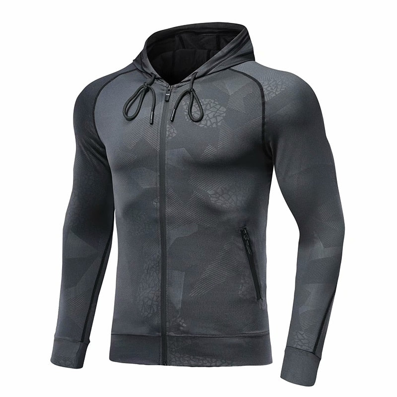 Men Camouflage Tops Running Jacket Sport Fitness Long Sleeves Hooded Tight Gym Soccer Basketball Outdoor Training Jogging Hoodie