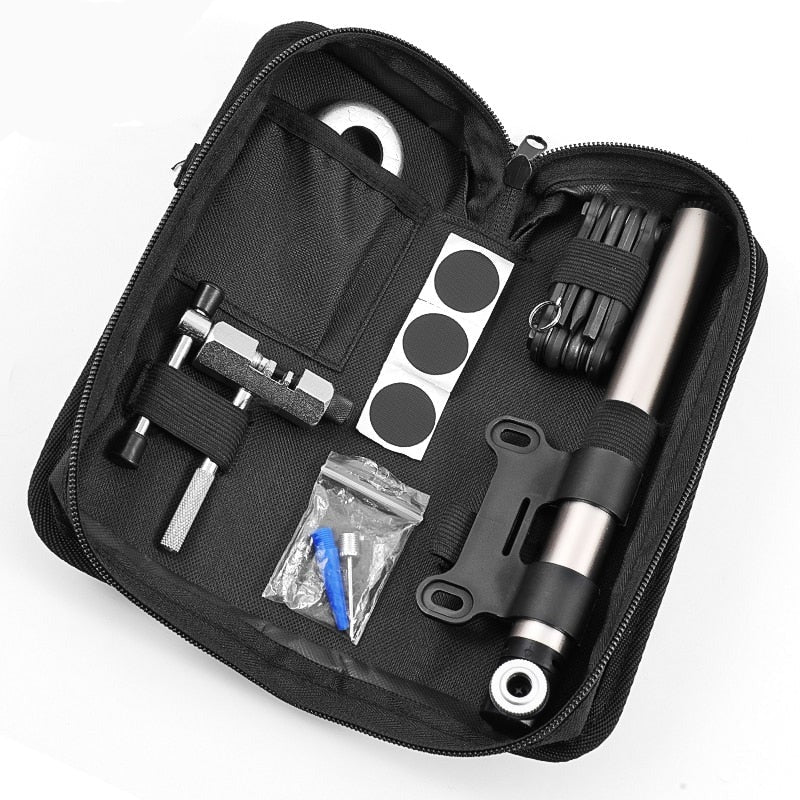 Portable Bicycle Multifunctional Tool Kits Set With Storage Bag Bike Pump Chain Cutter Cycling Tire Repair Tools