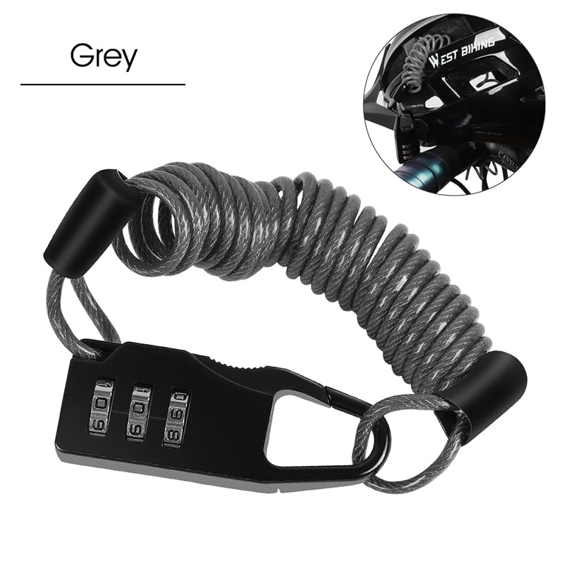 Bicycle Lock Anti-theft Mini Helmet Lock Motorcycle Cycling Scooter 3 Digit Combination Password Safety Cable Lock