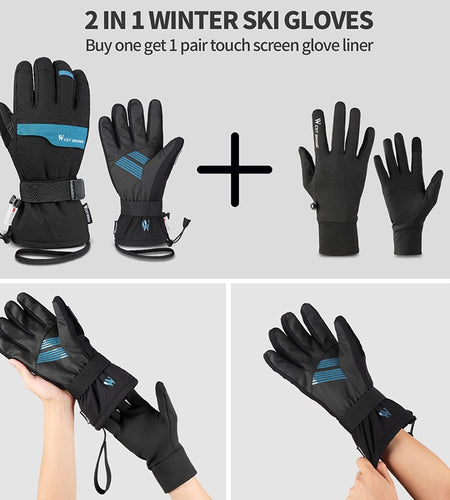 2 Pairs Suit Ski Gloves Winter Super Warm 3M Thinsulate Snowmobile Touch Screen Motorcycle Cycling Sports Gloves