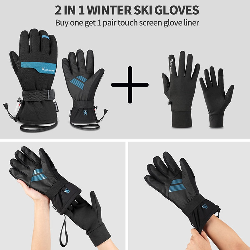 2 Pairs Suit Ski Gloves Winter Super Warm 3M Thinsulate Snowmobile Touch Screen Motorcycle Cycling Sports Gloves