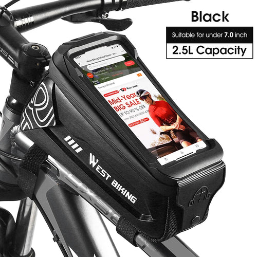 Load image into Gallery viewer, 2.5L Bicycle Bag Waterproof Bike Frame Bag Touchscreen 7.0 inch Phone Case Cycling Bag MTB Road Bike Accessories
