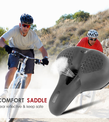 Wide Soft Bicycle Saddle Hollow Shock Absorption Mountain Bike Seat Breathable Reflective Waterproof Cycling Cushion