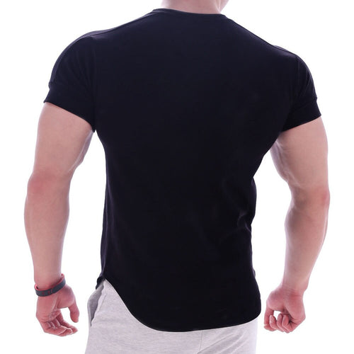 Load image into Gallery viewer, Black Gym T-shirt Men Fitness Sport Cotton Shirt Male Bodybuilding Workout Skinny Tee Training Tops Summer Casual Solid Clothing
