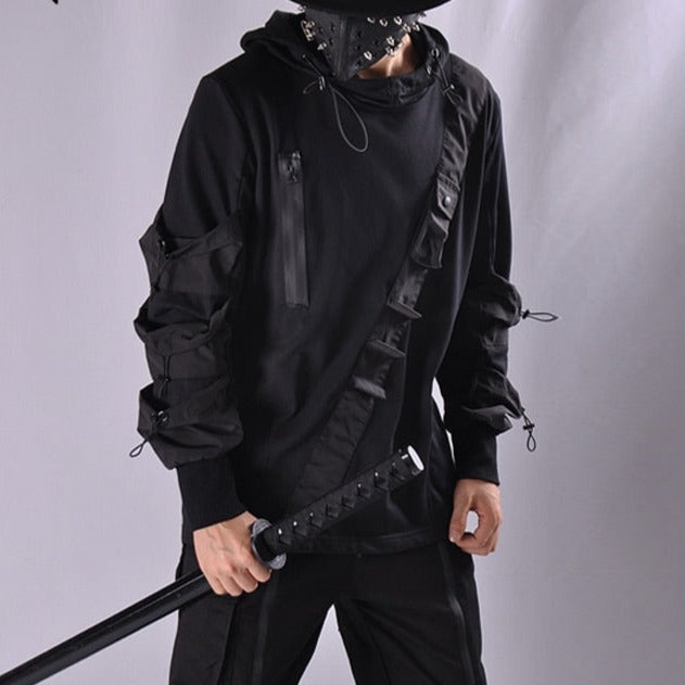 Harajuku Dark Hoodie Sweatshirt Men Multi-pocket Cotton Functional Pullover Hip Hop Streetwear Cool Hoodies Techwear WB375