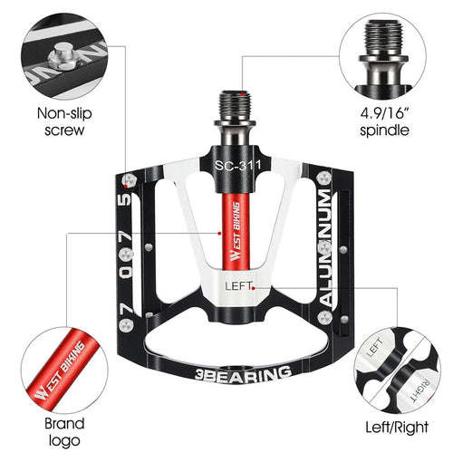 Load image into Gallery viewer, 3 Bearings Bicycle Pedals CNC Alloy Ultralight MTB Road Bike Part Anti-slip Flat BMX Pedals Cycling Accessories
