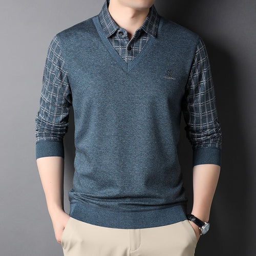 Load image into Gallery viewer, Fashion Brand Korean Knit Slim Fit Shirt For Men Long Sleeve Preppy Look Casual Mans Clothes
