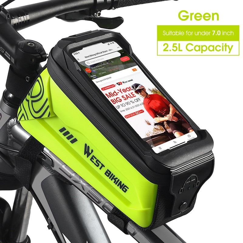 Bicycle Bag 6.0-7.2 Inch Phone Bag Waterproof Front Frame Cycling Bag Sensitive Touch Screen MTB Road Bike Bag