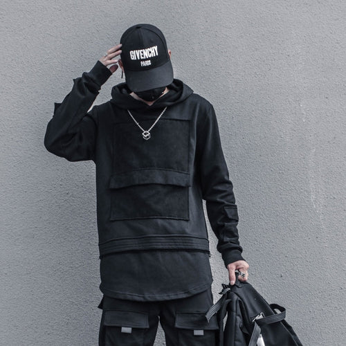 Load image into Gallery viewer, Harajuku Hoodie for Men Patchwork Design Black Sweatshirt Slim Autumn Dark Cotton Pullover Streetwear Men Clothing
