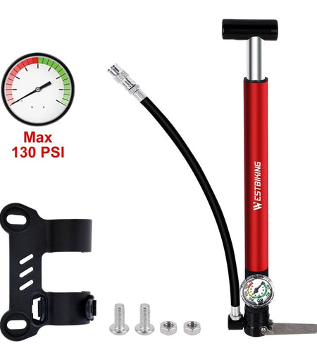 Alloy Bicycle Pump Hose Gauge Hand Foot Floor Bike Tire Pump 130PSI Cycling Air Inflator Presta Schrader Valve Pump