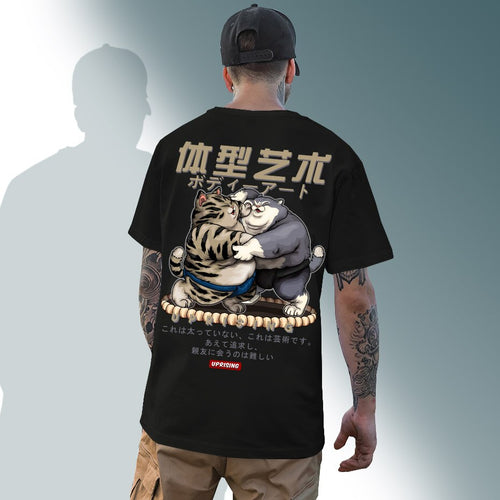 Load image into Gallery viewer, Men&#39;s fashion old man printing men&#39;s t-shirt short-sleeved T-shirt casual high street T-shirt street clothing fat cat sumo
