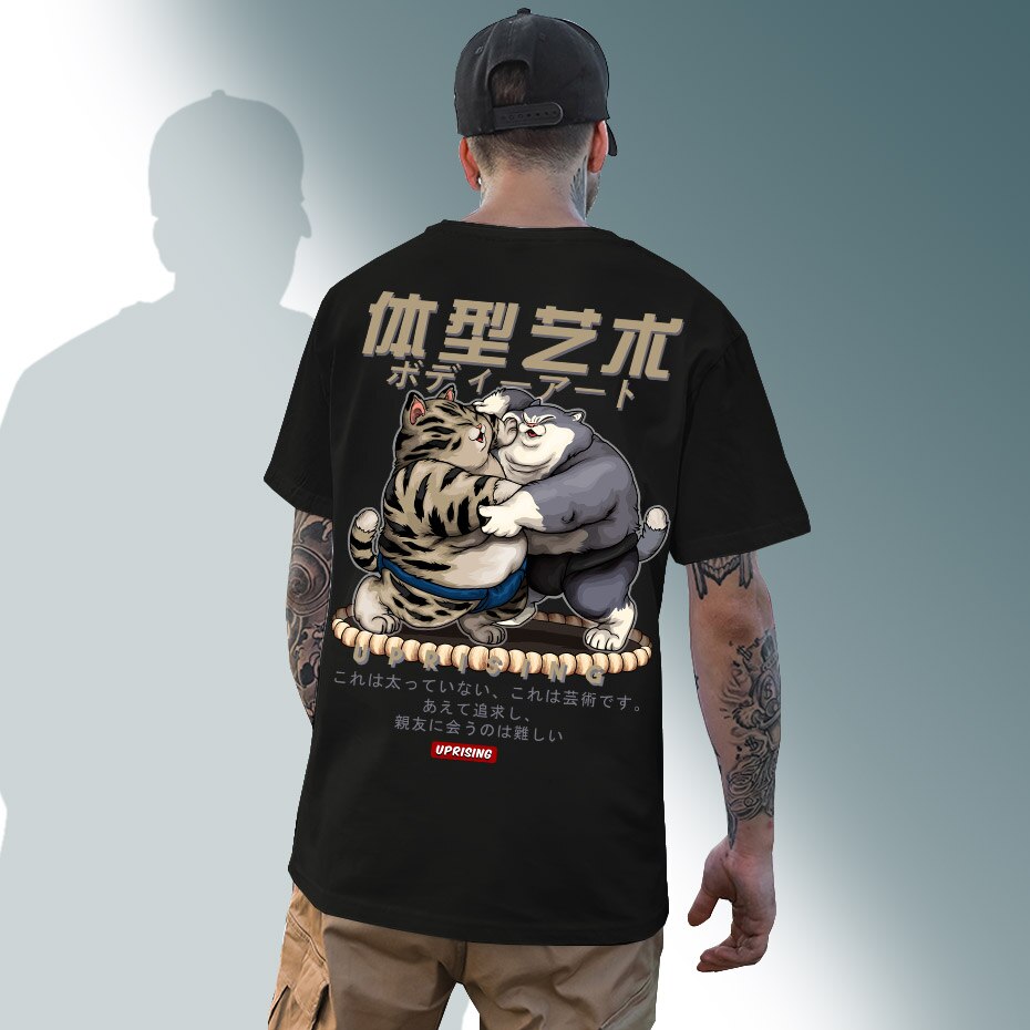 Men's fashion old man printing men's t-shirt short-sleeved T-shirt casual high street T-shirt street clothing fat cat sumo