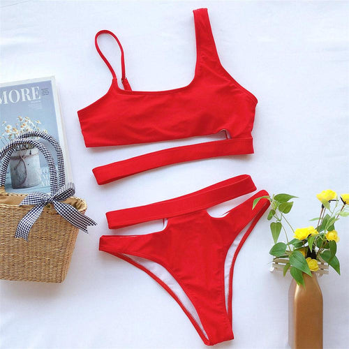 Load image into Gallery viewer, Asymmetrical High Waist Bikini 2022 Female Swimsuit Women Swimwear Two-pieces Bikini set Bather Bathing Suit Swim Lady V2200
