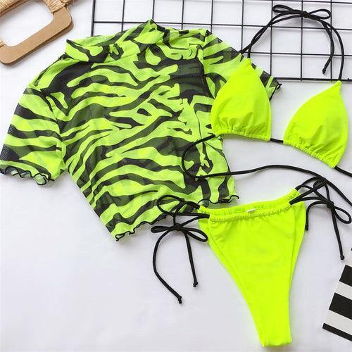 Load image into Gallery viewer, Sexy Leopard Bikini Female Swimsuit Women Swimwear Three-pieces Bikini set Brazilian Bather Halter Bathing Suit V1629NG
