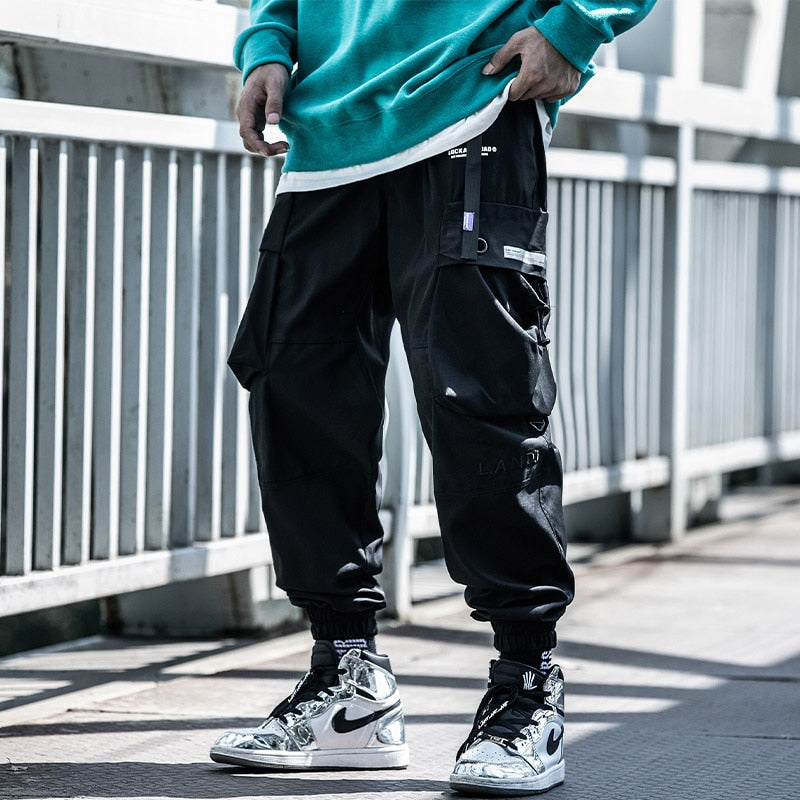 Hip Hop Harem Pants Men Streetwear Joggers High Street Casual Pockets Male Streetwear Black Harajuku
