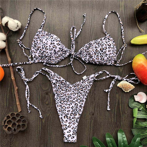 Load image into Gallery viewer, Wrinkled Lace Up Mini Thong Bikini Female Swimsuit Women Swimwear Two-Pieces Bikini set Tie Dye Bather Bathing Suit Swim V2552B
