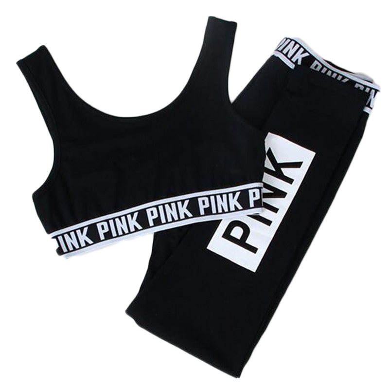 Pink Letter Printed Fitness Set-women fitness-wanahavit-L-wanahavit