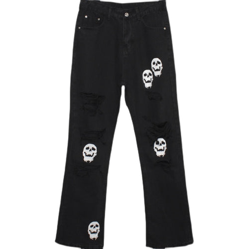 Load image into Gallery viewer, Skinny Jeans Pants Black Men Streetwear Destroyed Ripped Skull Printed Jeans Hip Hop Denim Pant Hole WB321
