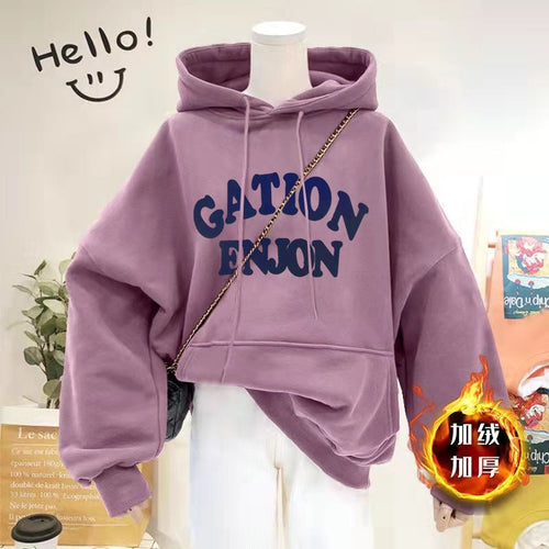 Load image into Gallery viewer, Thick Women Hoodies Winter Pullover Korean Loose Hooded Sweatshirt Warm Fashion Letter Casual Female Pocket Coat
