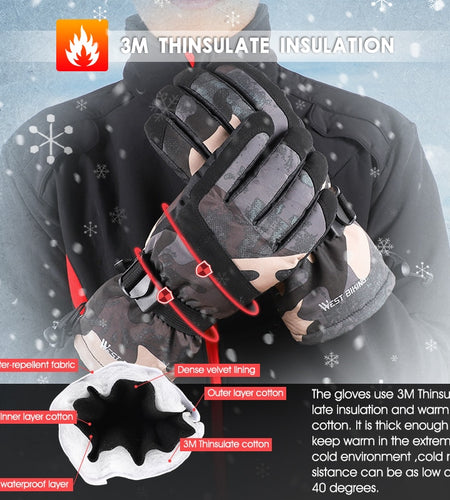 Ski Snowboard Gloves 3M Thinsulate Winter Warm Motorcycle Cycling Gloves Waterproof Touchscreen Snowmobile Mittens