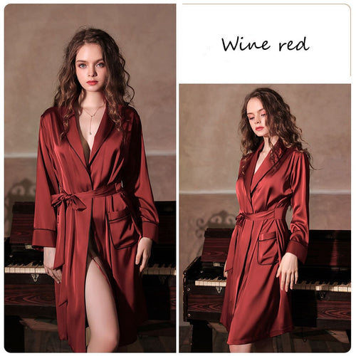 Load image into Gallery viewer, Women&#39;s Pajamas Robe Set Fashion Sexy Femme Bathrobe Satin Silk Like Sleepwear Nightwear Temptation Home Wear Clothes
