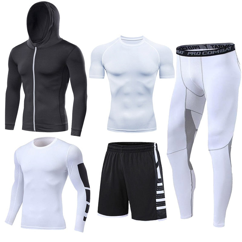 Men's Running Tracksuit Training Fitness Sportswear Set Compression Leggings Sport Clothes Gym Tight Sweatpants Rash Guard Lycra v2