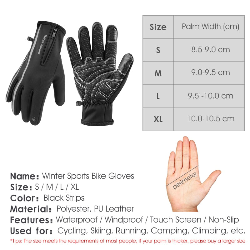 Reflective Sport Gloves Winter Thermal Fleece Gloves Touch Screen Outdoor Skiing Motorcycle MTB Cycling Equipment