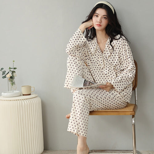 Load image into Gallery viewer, High Quality Women&#39;s Pajamas Set Kimono Ins Style Sleepwear Cotton Casual Homewear V Neck 2pcs Nightgown пижама женская
