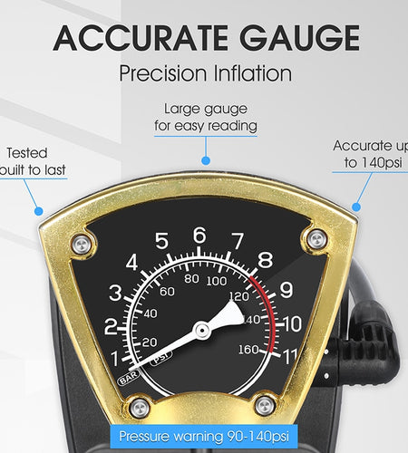 140PSI Bike Floor Pump Gauge Hose Alloy Tire Inflator Presta Schrader Valve Cycling Air Pump MTB Road Bicycle Pump