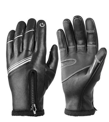 Winter Cycling Gloves PU Leather Thermal Fleece Touch Screen Outdoor Sport Skiing Climbing Motorcycle Bicycle Gloves