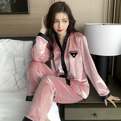 Load image into Gallery viewer, High Quality Women&#39;s Pajamas Set Velvet Sleepwear Embroidery Casual Homewear Men Nightwear Luxury Couple Pyjamas Femme
