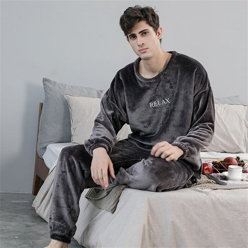 Load image into Gallery viewer, Women&#39;s Pajamas Set Thick Flannel Sleepwear Casual Warm Winter Coral Fleece Men Homewear Couple Homesuit пижама женская
