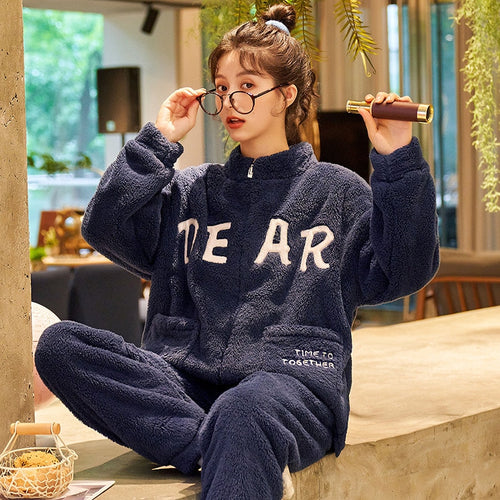 Load image into Gallery viewer, High Quality Women&#39;s Pajamas Set Cute Flannel Sleepwear Casual Homewear Men Couple Thick and Warm Winter Pyjamas Femme
