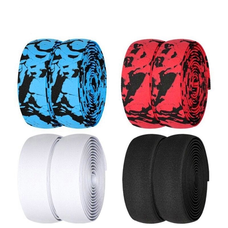 2pcs Bicycle Handlebar Tape Camouflage Anti-Slip Damping Cycling Road Bike Handle Belt Wraps with Bar End Plugs