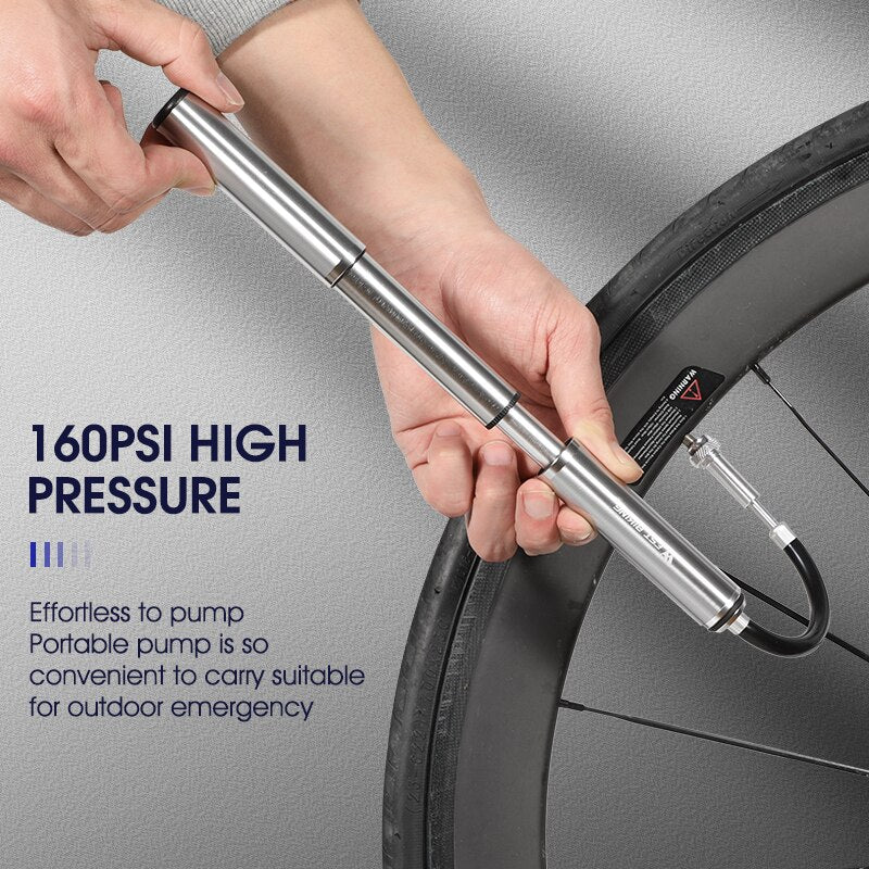 160PSI High Pressure Bike Pump Hose MTB Road Bicycle Tire Inflator Schrader Presta Valve Ball Portable Mini Pump