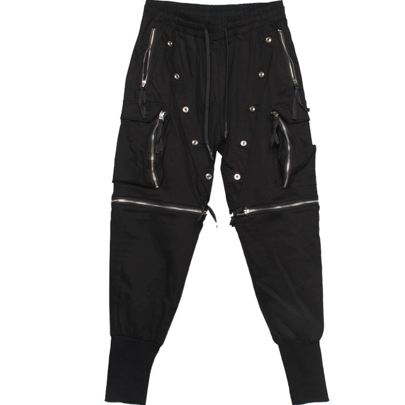 Tactical Functional Cargo Pants Joggers Men Zipper Multi-pocket Trousers Detachable Hip Hop Streetwear Pant Black WB232