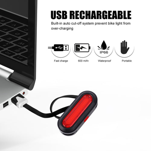 Load image into Gallery viewer, Bicycle Rear Light USB Rechargeable LED Tail Light Bike Accessories 6 Mode Cycling Safety Helmet Bag Lamp
