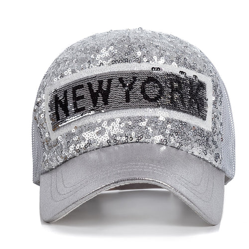 Load image into Gallery viewer, Fashion Women Summer Cap New York Letter Sequins Shiny Baseball Cap Female Streetwear Trucker Hats
